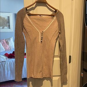 Women's Beige and Gray Long Sleeve hooded sweater
